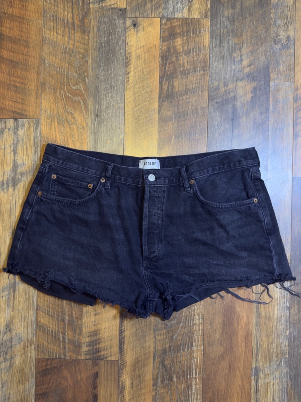 Agolde Parker Black Denim Shorts Button fly size 34